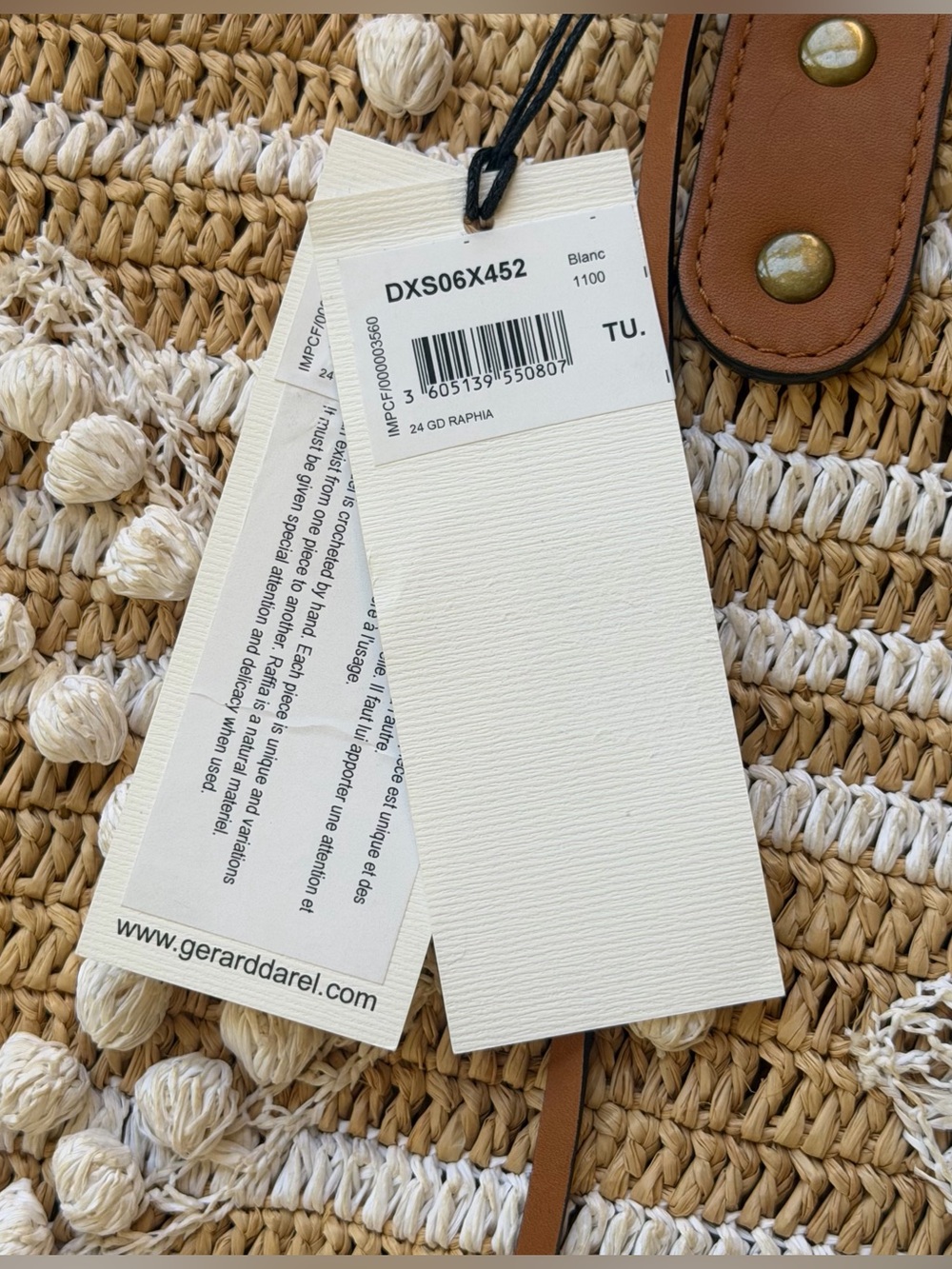 NWT GERARD DAREL 24 GD Raphia White Crochet Tote Bag with Leather Handles $495 - Picture 10 of 10